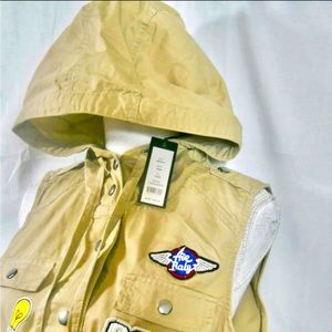 NWT Women's Romeo & Juliet Couture Hooded Patchwork Cargo Vest Sz M Medium